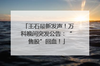 王石最新发声！万科晚间突发公告：“售股”回血！