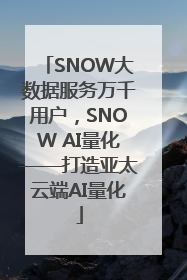 SNOW大数据服务万千用户，SNOW AI量化——打造亚太云端AI量化
